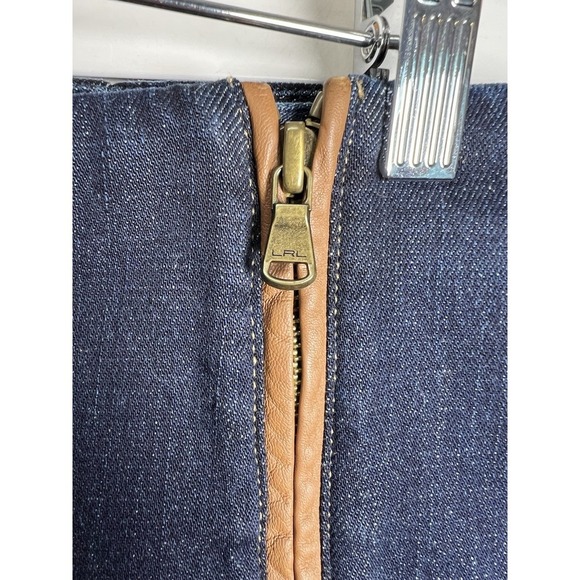 Lauren Ralph Lauren Leather Trim Zipper Stretch Denim Pencil Skirt Size 8P - Picture 4 of 5